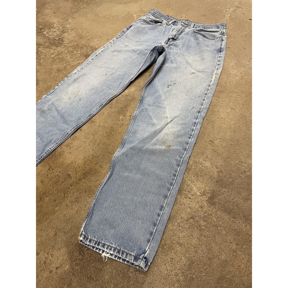 Levis 550 Jeans Mens 34x34 Light Wash Blue Relaxed Tapered Zip Fly Distressed - Picture 3 of 16